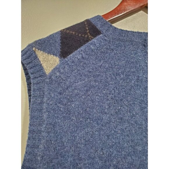 J Crew Vest Sweater Mens Large Blue Check Lambswool V Neck Classic Knit Pullover - Picture 9 of 11